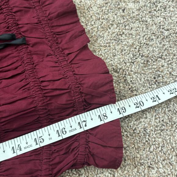 American Eagle Long-Sleeve Ruched Poplin Blouse Red Sz L Prarie Vamp Milkmaid - Picture 12 of 12